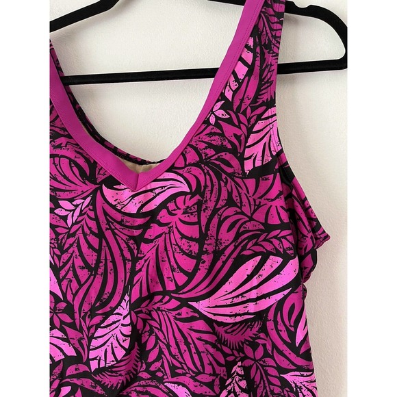 Swimsuits for All Women's Fuchsia Floral V Neck Padded Modest Tankini Top Sz 18 - Picture 3 of 6